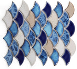 Fish Scale Blue Glossy Porcelain Mosaic Tile