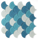 Fish Scale Ocean Glossy Glass Mosaic Tile