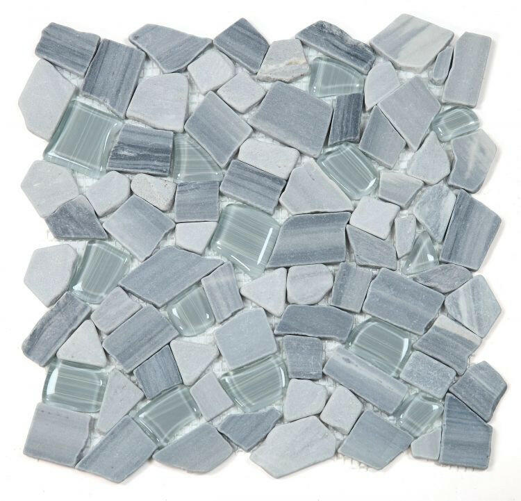 Drop Blue Honed Rubble Mosaic Wall Tile-Mixed Mosaic-American Tile Depot