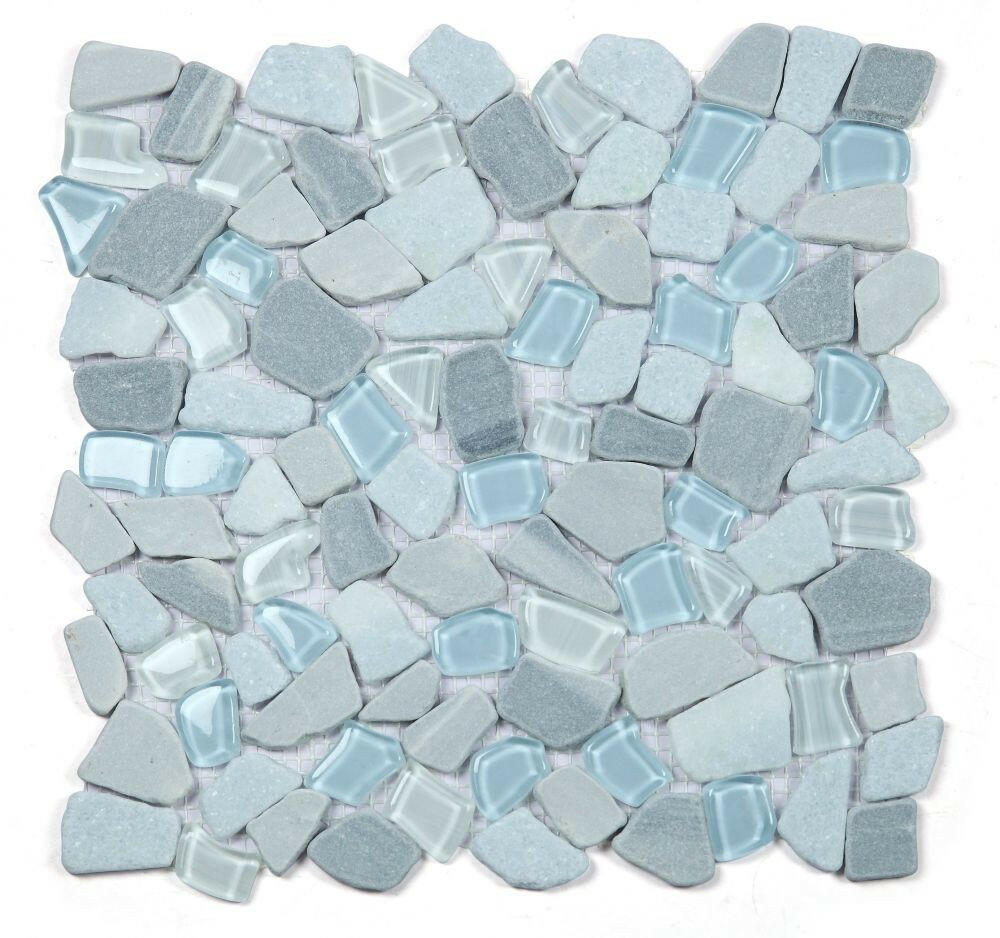 Drop Deep Ocean Rubble Mosaic Wall Tile-Mixed Mosaic-American Tile Depot