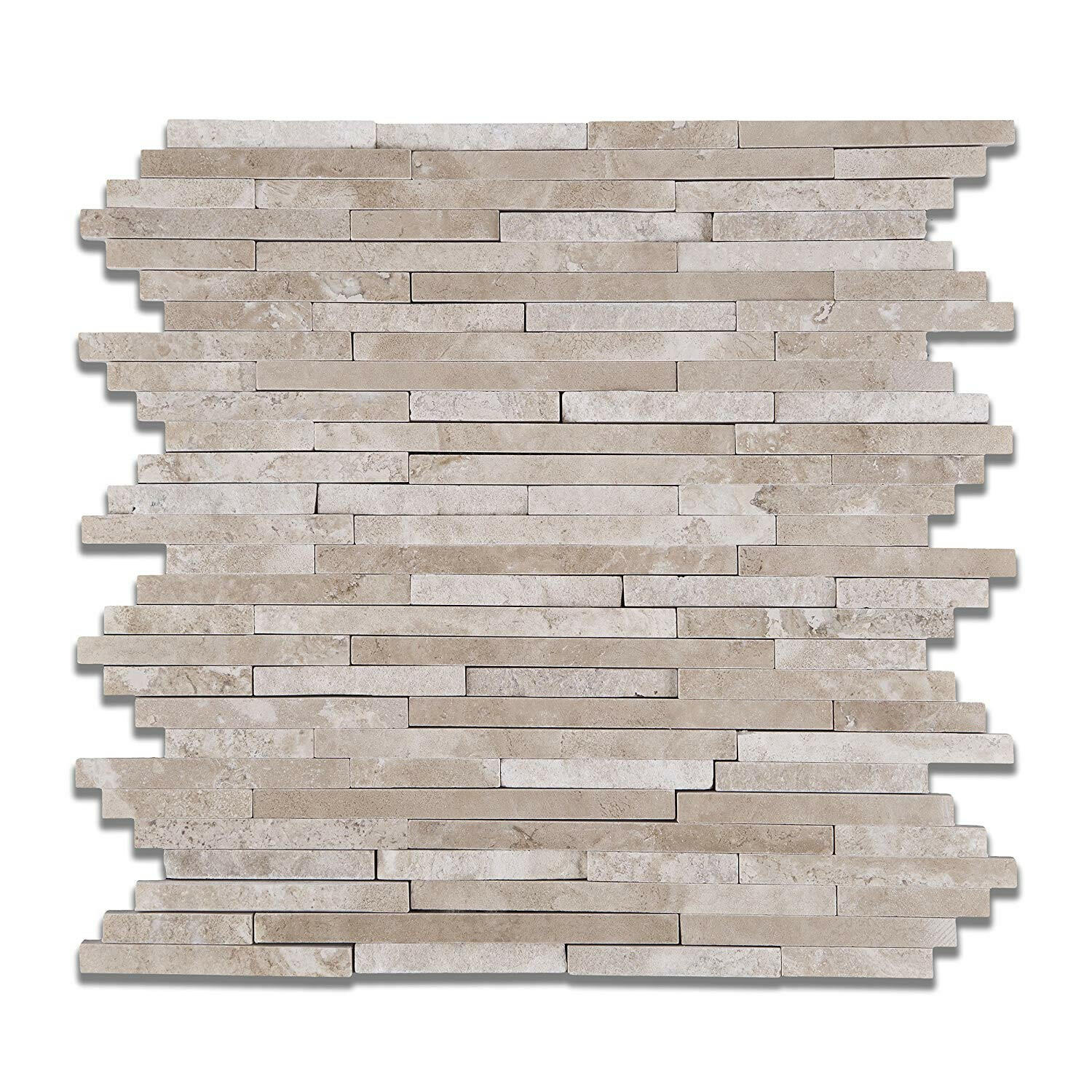 Durango Cream Travertine Polished & Split-Faced (Mix) Random Strip Mosaic Tile-Travertine Mosaic-American Tile Depot