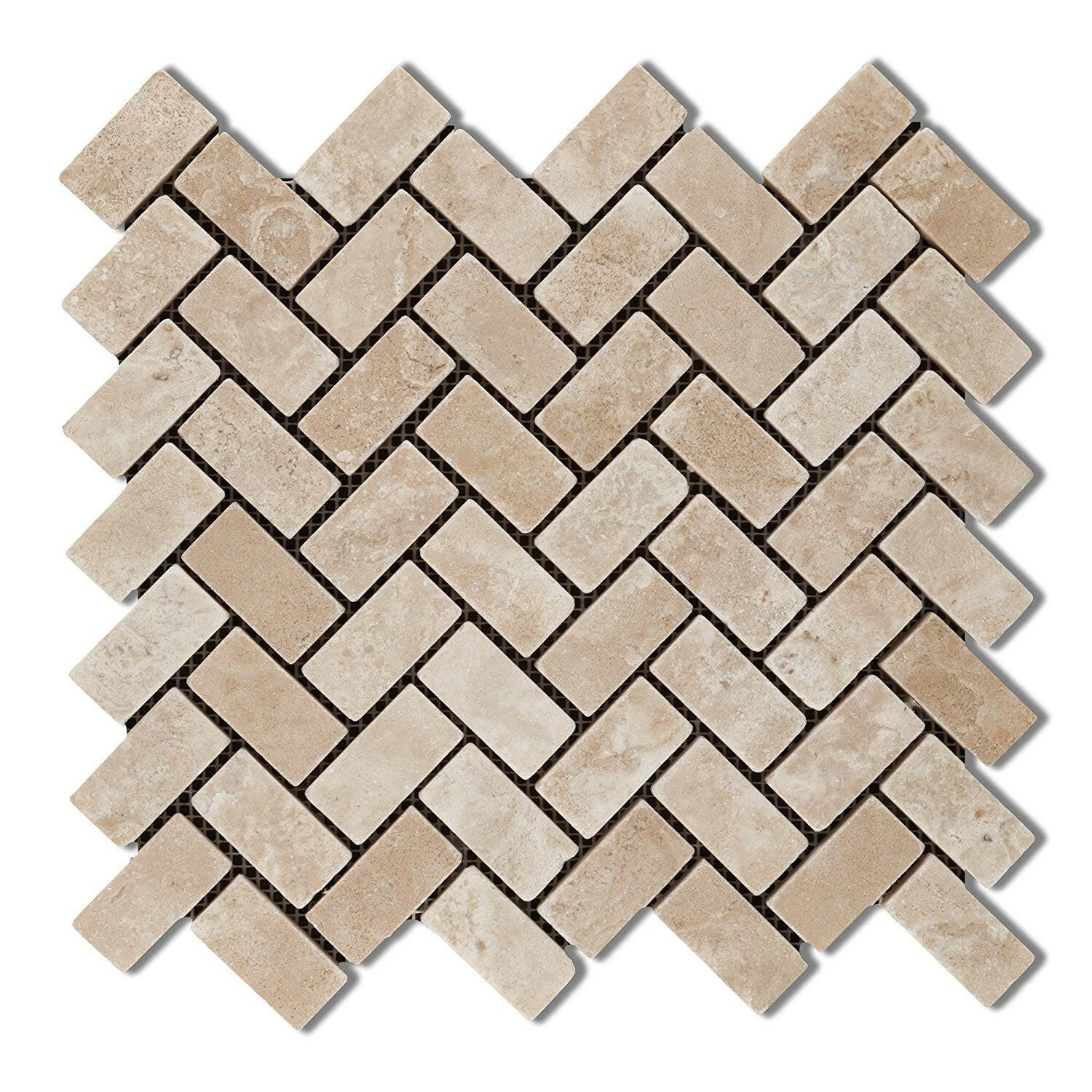 Durango Cream Travertine Tumbled 1 X 2 Herringbone Mosaic Tile-Travertine Mosaic-American Tile Depot