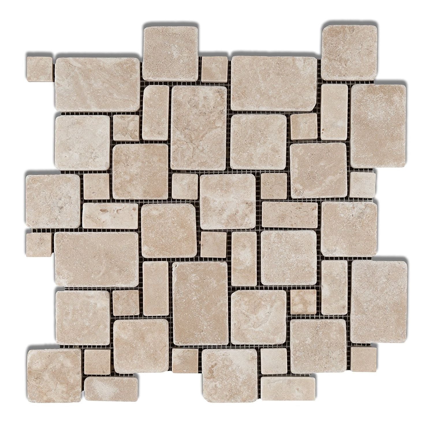 Durango Cream Travertine Tumbled Mini Versailles Mosaic Tile-Marble Mosaic-American Tile Depot