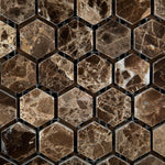 Emperador Dark Marble Polished 1" Mini Hexagon Mosaic Tile-Marble Mosaic-American Tile Depot