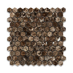 Emperador Dark Marble Polished 1" Mini Hexagon Mosaic Tile-Marble Mosaic-American Tile Depot