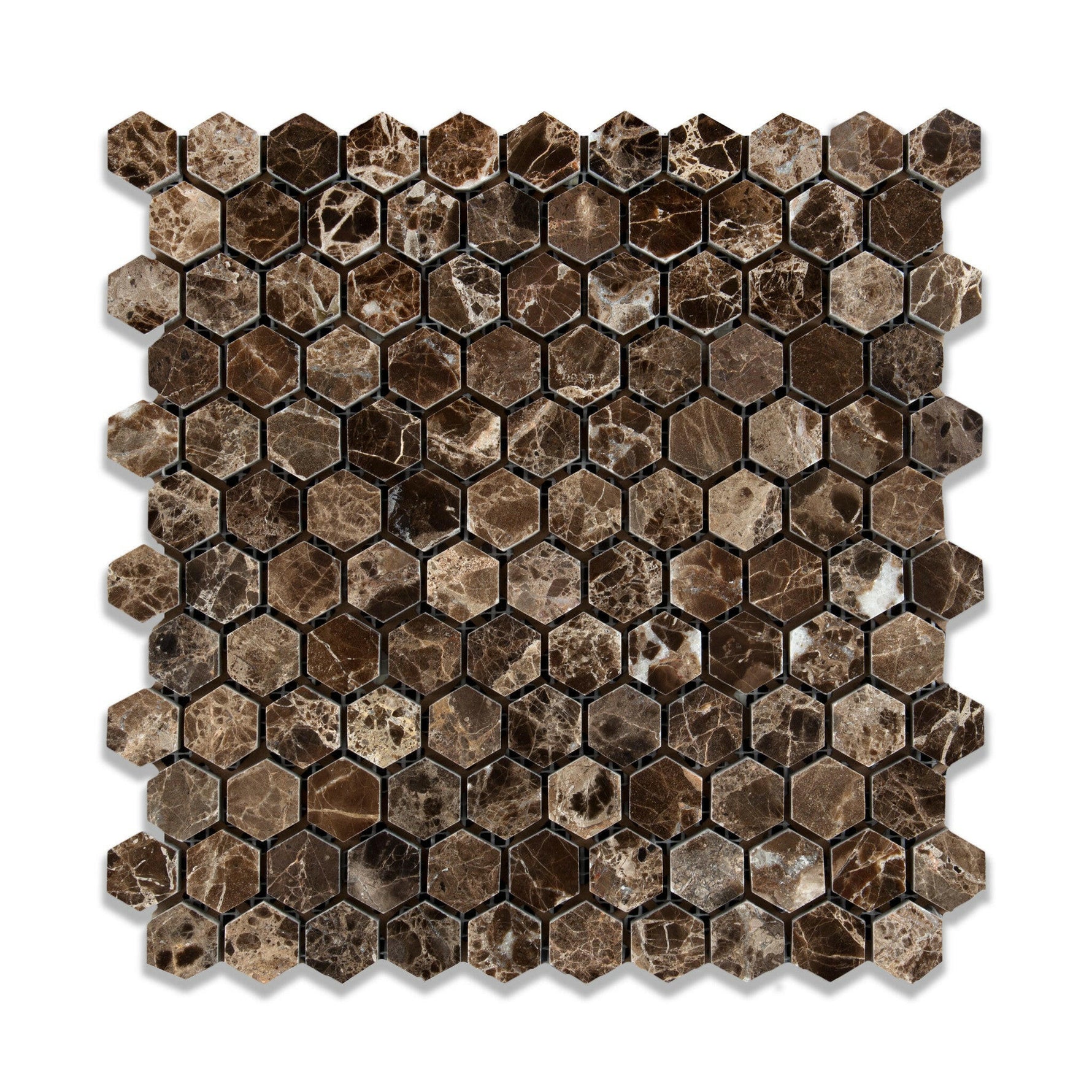 Emperador Dark Marble Polished 1" Mini Hexagon Mosaic Tile-Marble Mosaic-American Tile Depot