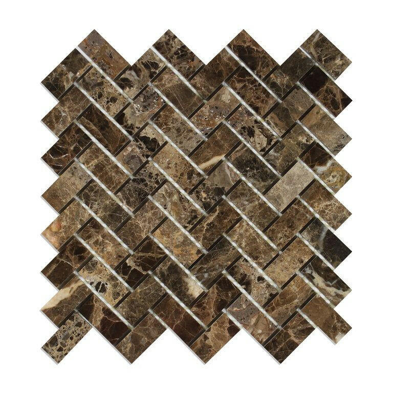 Emperador Dark Marble Polished 1 x 2 Herringbone Mosaic Tile-Marble Mosaic-American Tile Depot