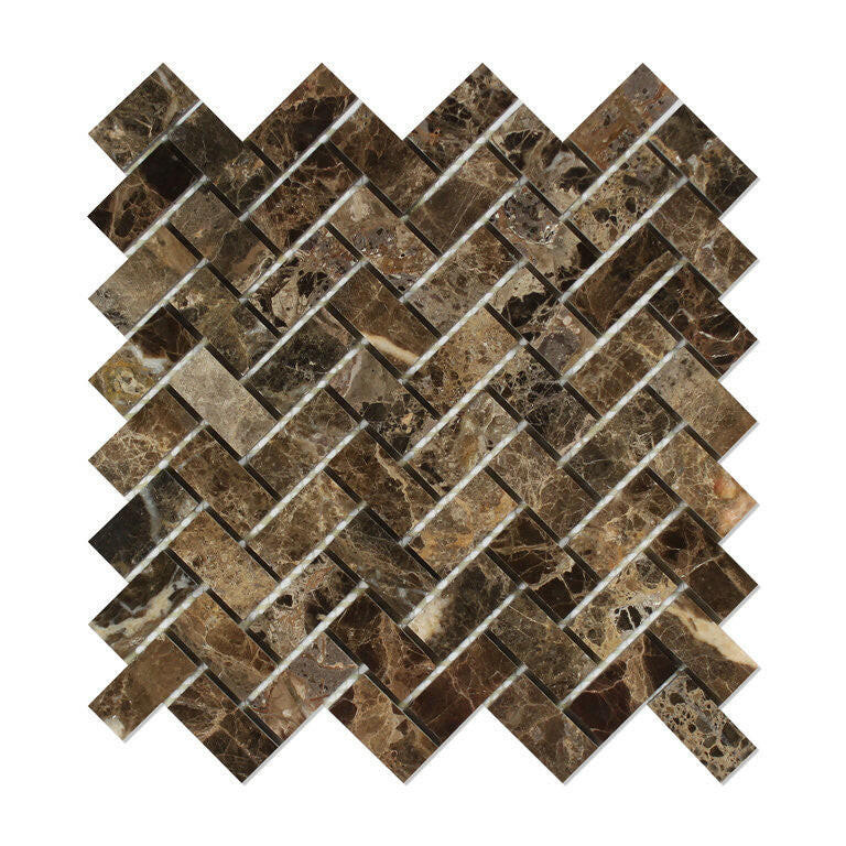 Emperador Dark Marble Polished 1 x 2 Herringbone Mosaic Tile-Marble Mosaic-American Tile Depot