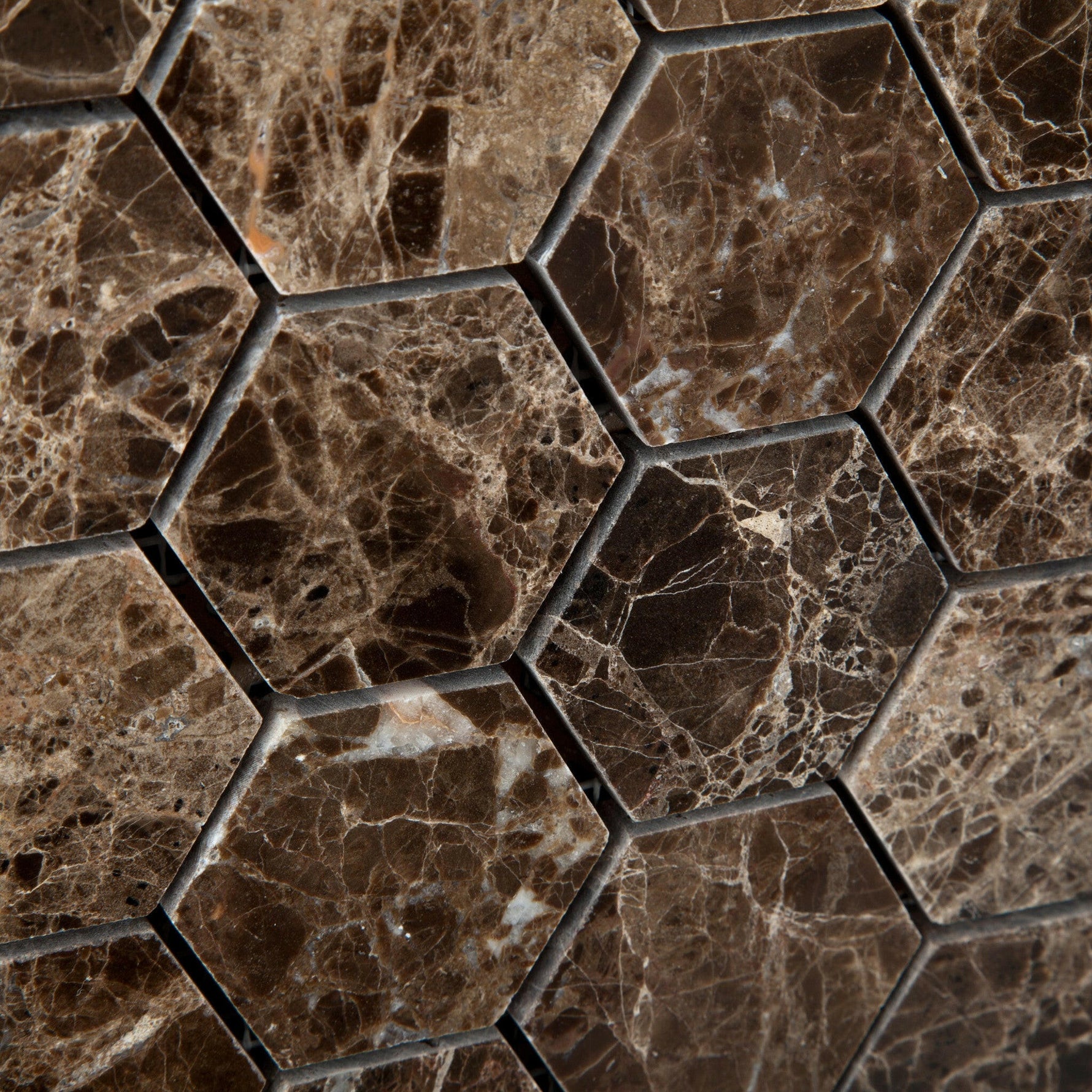 Emperador Dark Marble Polished 2" Hexagon Mosaic Tile-Marble Mosaic-American Tile Depot