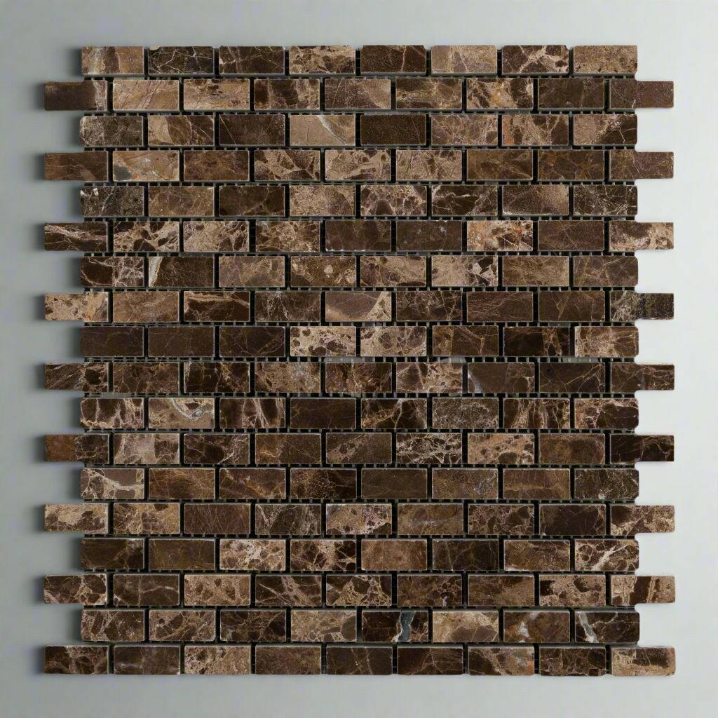 Emperador Dark Marble Polished Baby Brick Mosaic Tile-Marble Mosaic-American Tile Depot