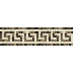 Emperador Dark Marble Polished Greek Key Border Listello w/ Crema Marfil Dots-Marble Border-American Tile Depot