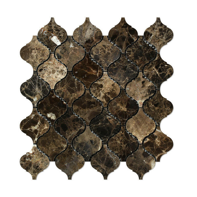 Emperador Dark Marble Polished Lantern Arabesque Mosaic Tile-Marble Mosaic-American Tile Depot