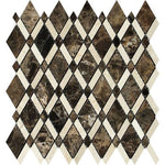 Emperador Dark Marble Polished Lattice Mosaic Tile w/ Crema Marfil Stripe-Marble Mosaic-American Tile Depot