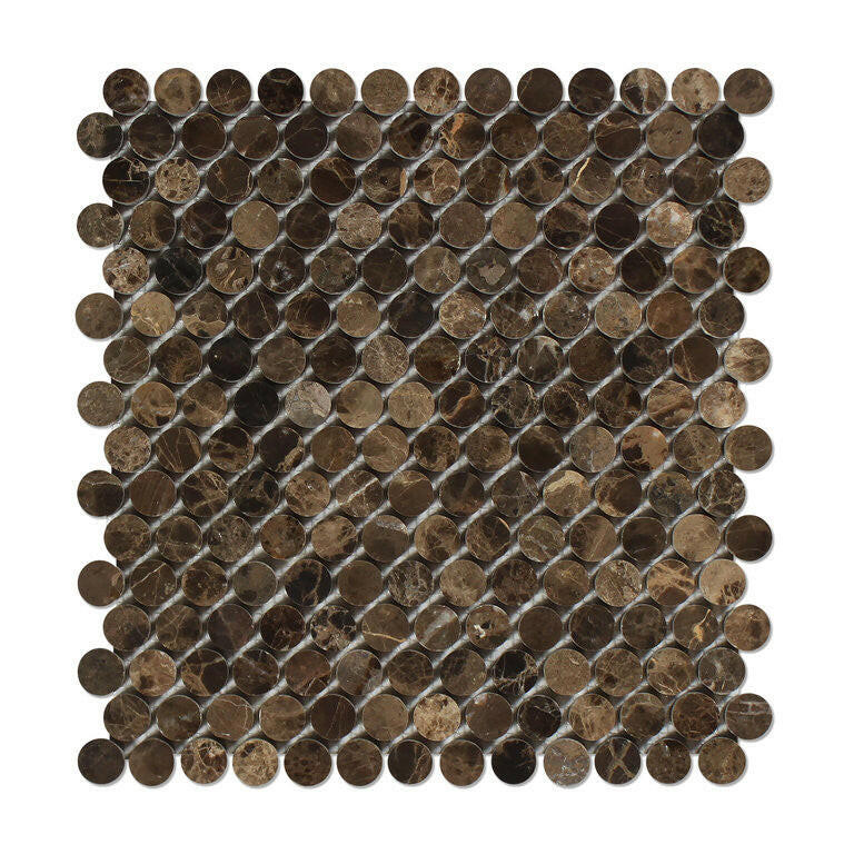 Emperador Dark Marble Polished Penny Round Mosaic Tile-Marble Mosaic-American Tile Depot