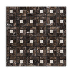 Emperador Dark Marble Polished Pinwheel Mosaic Tile w/ Crema Marfil Dots-Marble Mosaic-American Tile Depot