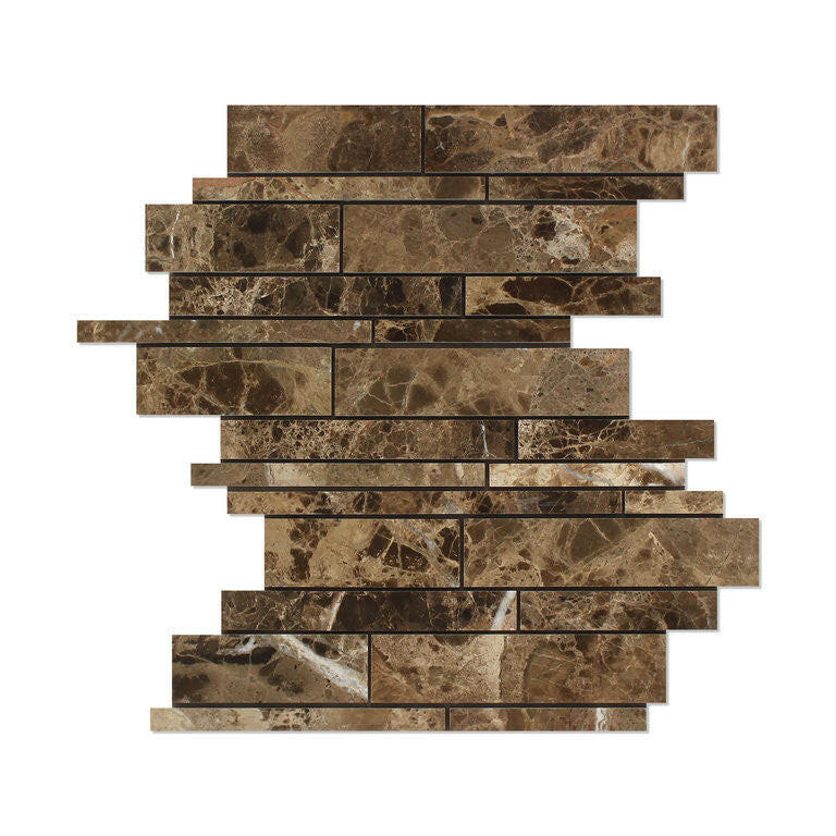 Emperador Dark Marble Polished Random Strip Mosaic Tile-Marble Mosaic-American Tile Depot