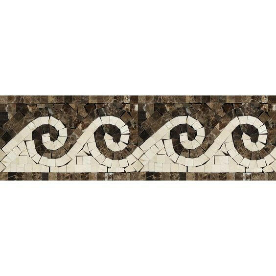 Emperador Dark Marble Polished Wave Border Listello w/ Crema Marfil Dots-Marble Border-American Tile Depot