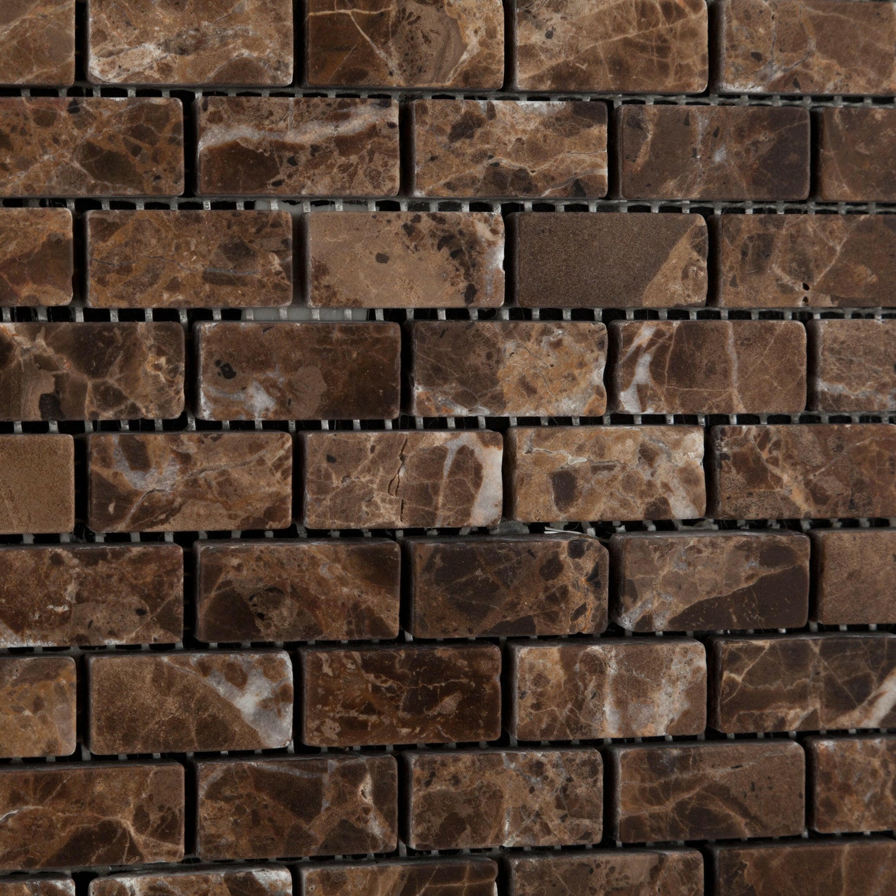 Emperador Dark Marble Tumbled Baby Brick Mosaic Tile-Marble Mosaic-American Tile Depot