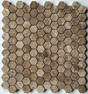 Emperador Light Marble Polished 1" Mini Hexagon Mosaic Tile-Marble Mosaic-American Tile Depot