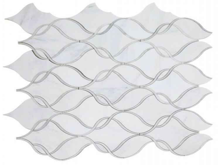 Fame Large White Polished Twirl Marble Mosaic Wall Tile-Marble Mosaic-American Tile Depot