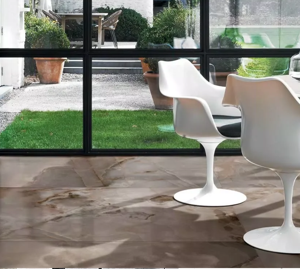 24 X 48 Reves Choco Glossy Onyx Look Porcelain Tile