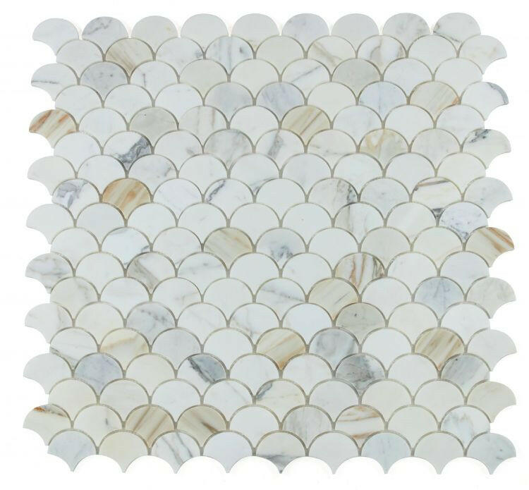 Fish Scale Calacatta Gold Honed Marble Mosaic Tile-Marble Mosaic-American Tile Depot