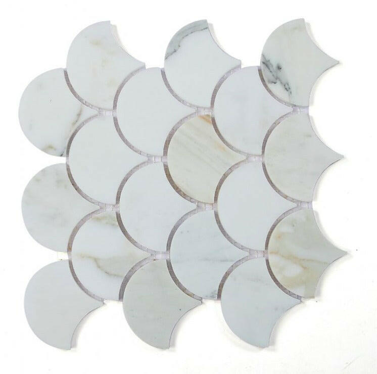 Fish Scale Calacatta Gold Honed Marble Mosaic Tile-Marble Mosaic-American Tile Depot