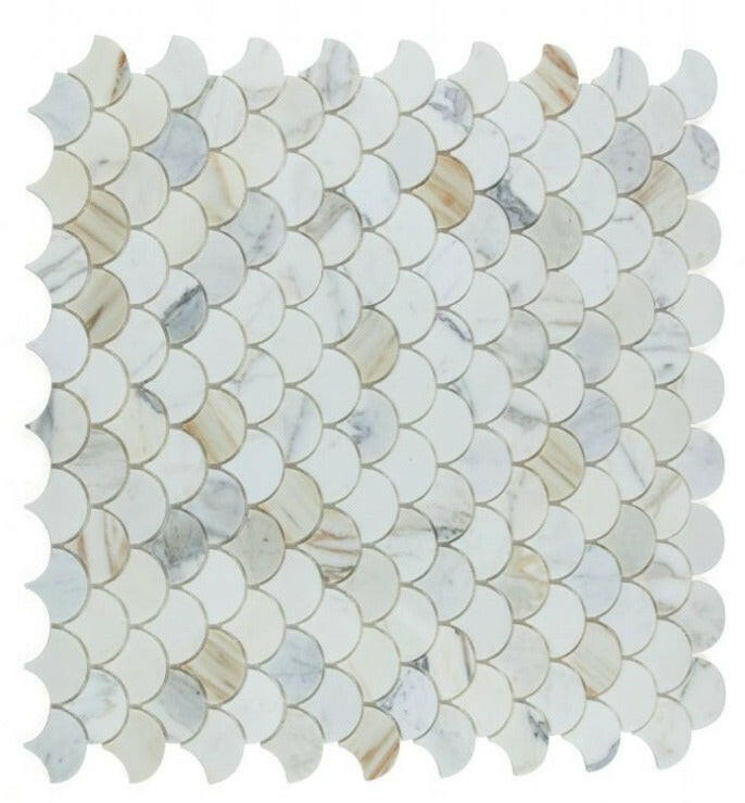 Fish Scale Calacatta Gold Honed Marble Mosaic Tile-Marble Mosaic-American Tile Depot