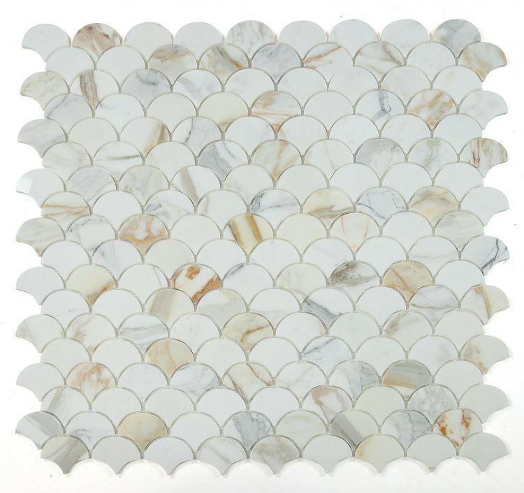 Fish Scale Calacatta Gold Polished Marble Mosaic Tile-Marble Mosaic-American Tile Depot