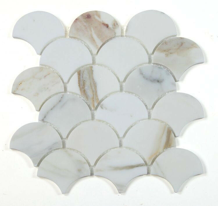 Fish Scale Calacatta Gold Polished Marble Mosaic Tile-Marble Mosaic-American Tile Depot