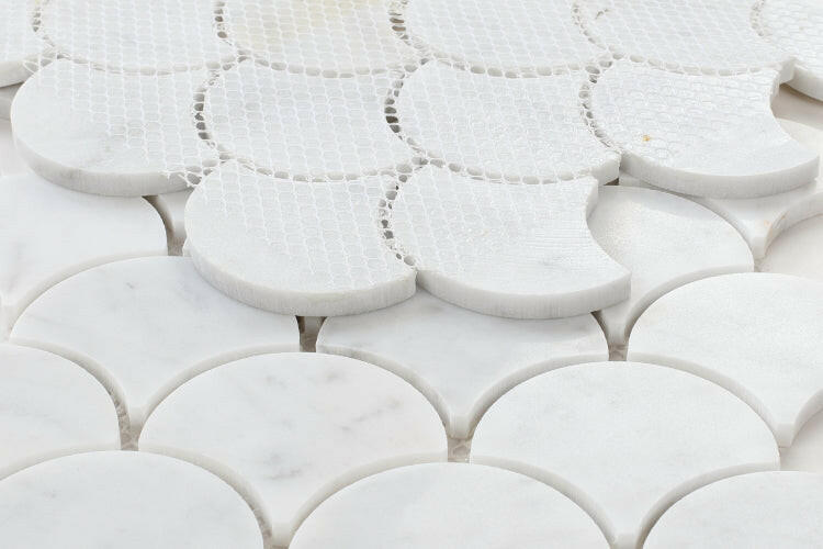 Fish Scale Carrara Polished Marble Mosaic Tile-Marble Mosaic-American Tile Depot