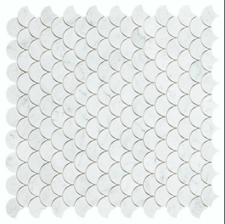 Fish Scale Carrara Polished Marble Mosaic Tile-Marble Mosaic-American Tile Depot