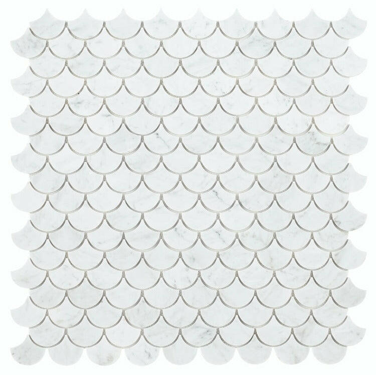 Fish Scale Carrara Polished Marble Mosaic Tile-Marble Mosaic-American Tile Depot