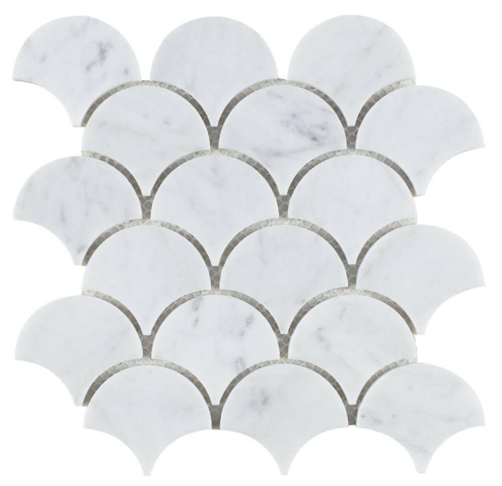 Fish Scale Carrara Polished Marble Mosaic Tile-Marble Mosaic-American Tile Depot