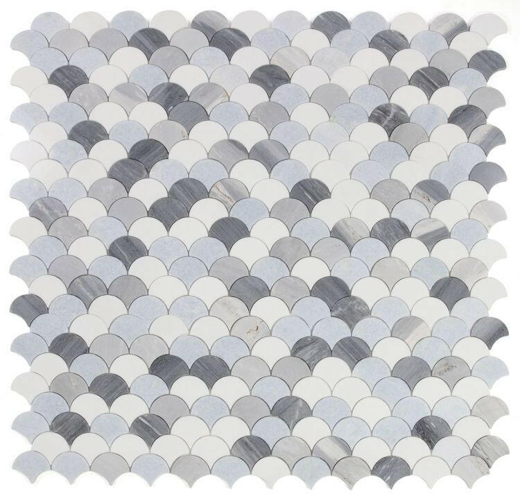 Fish Scale Deep Ocean Polished Marble Mosaic Tile-Marble Mosaic-American Tile Depot