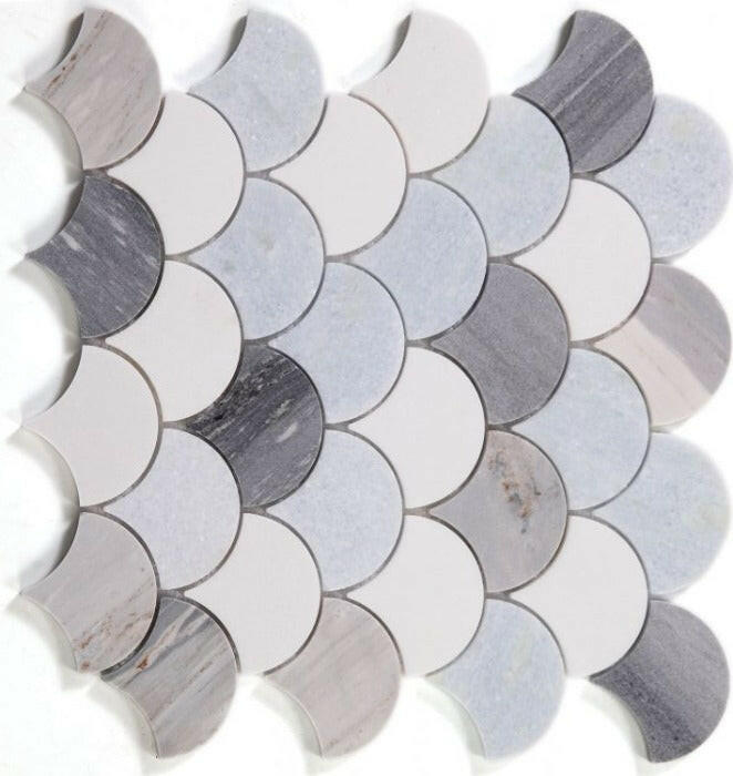 Fish Scale Deep Ocean Polished Marble Mosaic Tile-Marble Mosaic-American Tile Depot