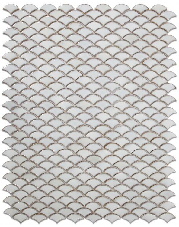 Fish Scale Fancy White Glossy Porcelain Mosaic Tile-Porcelain Mosaic-American Tile Depot