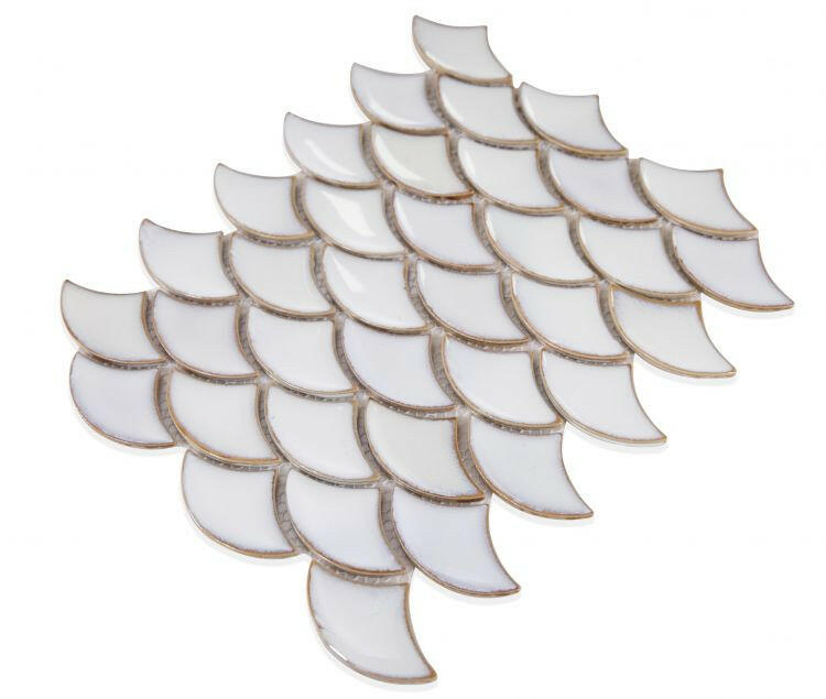 Fish Scale Fancy White Glossy Porcelain Mosaic Tile-Porcelain Mosaic-American Tile Depot