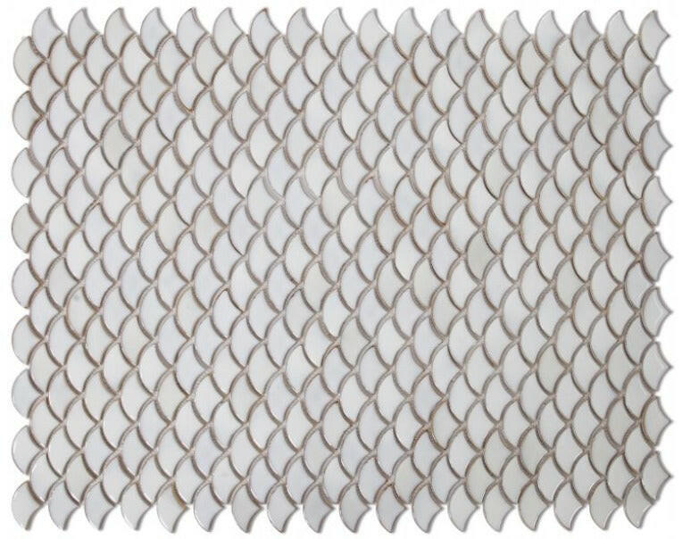 Fish Scale Fancy White Glossy Porcelain Mosaic Tile-Porcelain Mosaic-American Tile Depot