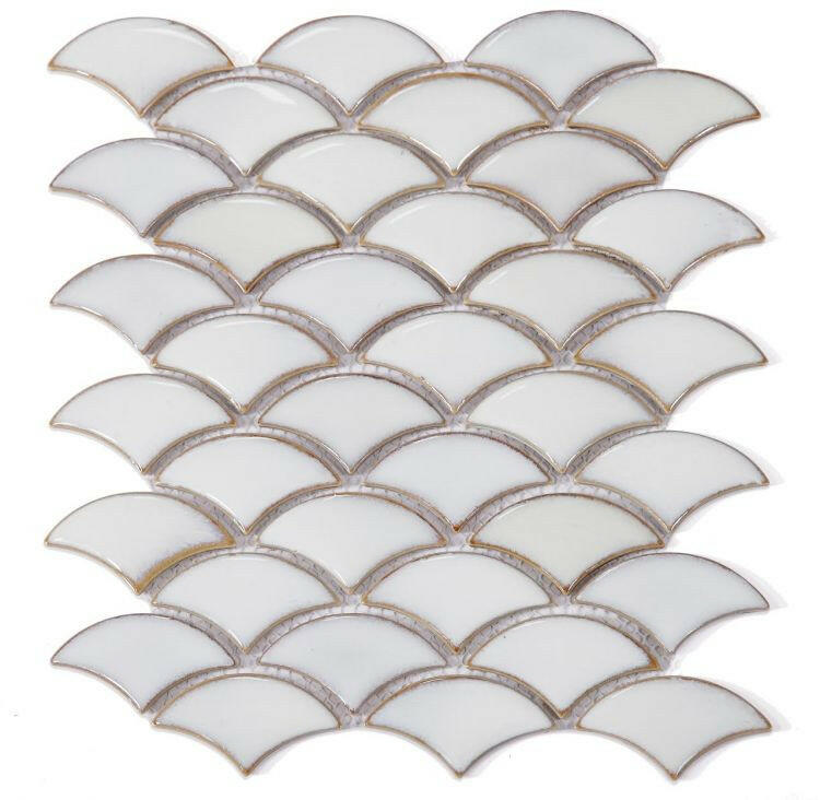 Fish Scale Fancy White Glossy Porcelain Mosaic Tile-Porcelain Mosaic-American Tile Depot