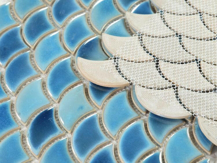 Fish Scale Navy Glossy Porcelain Mosaic Tile-Porcelain Mosaic-American Tile Depot