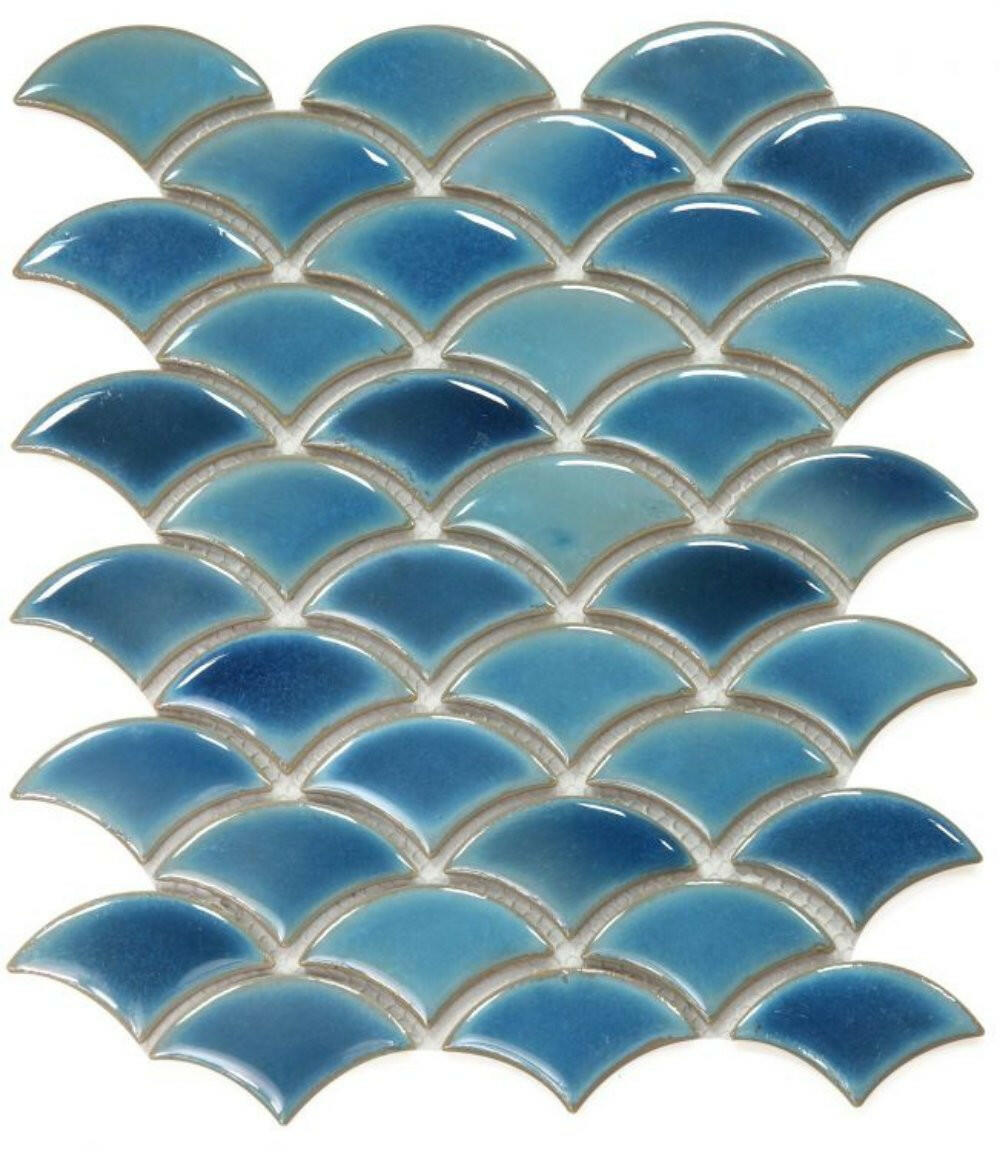 Fish Scale Navy Glossy Porcelain Mosaic Tile-Porcelain Mosaic-American Tile Depot