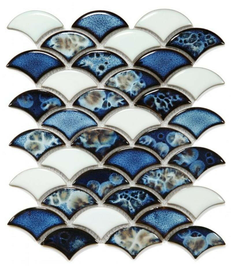 Fish Scale Ocean Glossy Porcelain Mosaic Tile-Porcelain Mosaic-American Tile Depot