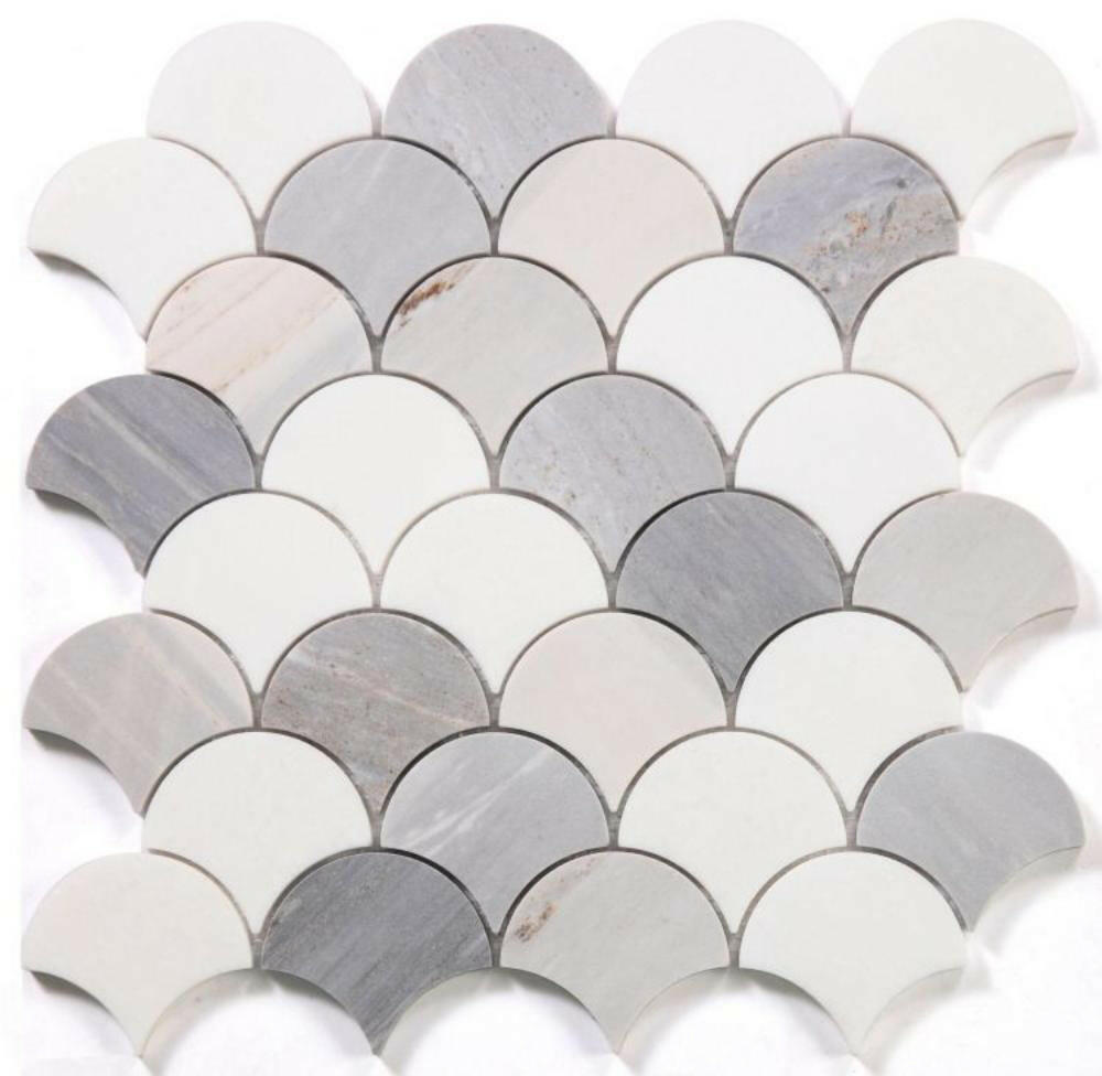 Fish Scale Palissandro Polished Marble Mosaic Tile-Marble Mosaic-American Tile Depot