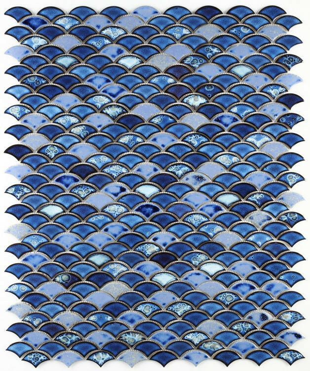 Fish Scale Royal Blue Glossy Porcelain Mosaic Tile-Porcelain Mosaic-American Tile Depot