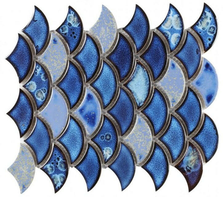 Fish Scale Royal Blue Glossy Porcelain Mosaic Tile-Porcelain Mosaic-American Tile Depot