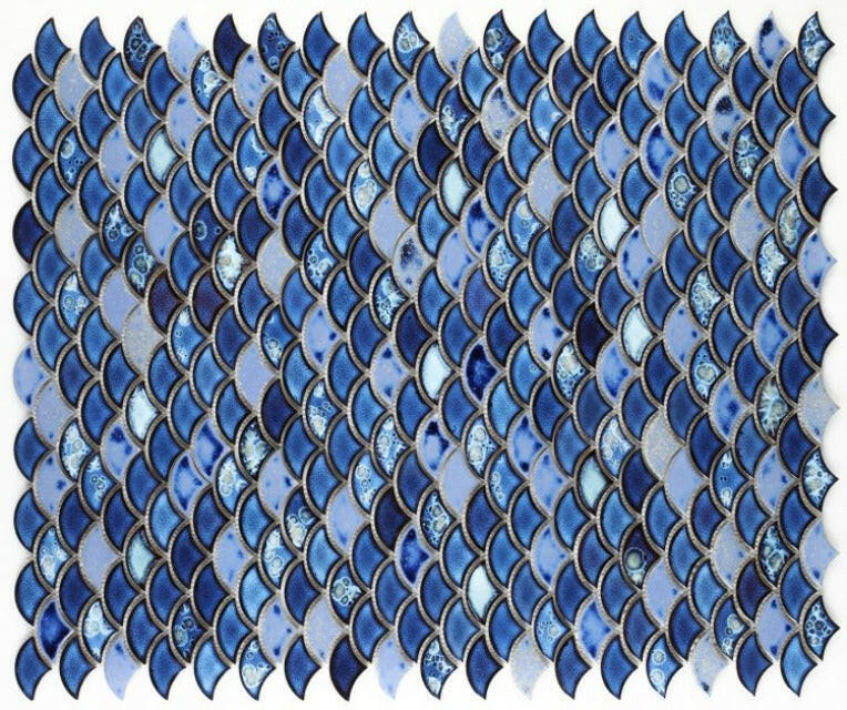 Fish Scale Royal Blue Glossy Porcelain Mosaic Tile-Porcelain Mosaic-American Tile Depot