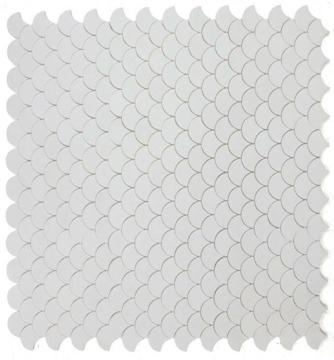 Fish Scale Thassos Polished Marble Mosaic Tile-Marble Mosaic-American Tile Depot