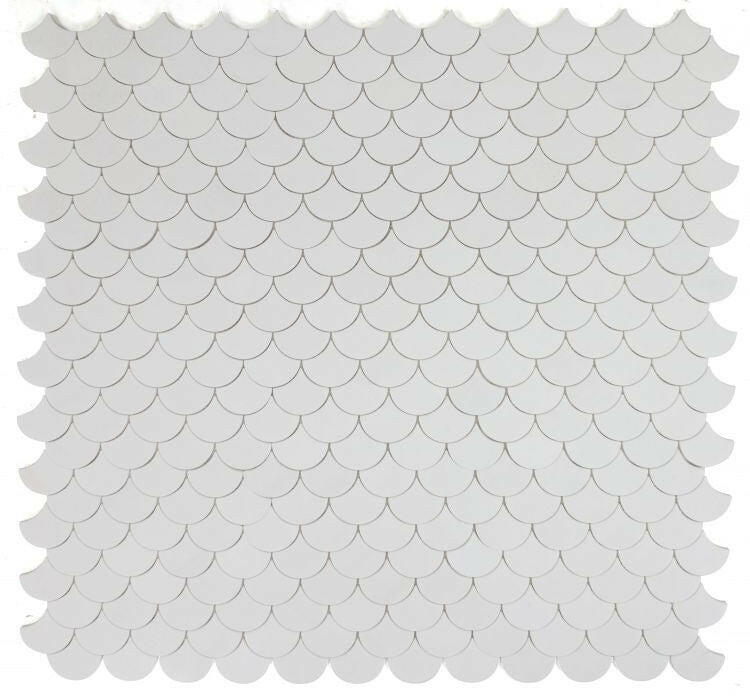 Fish Scale Thassos Polished Marble Mosaic Tile-Marble Mosaic-American Tile Depot