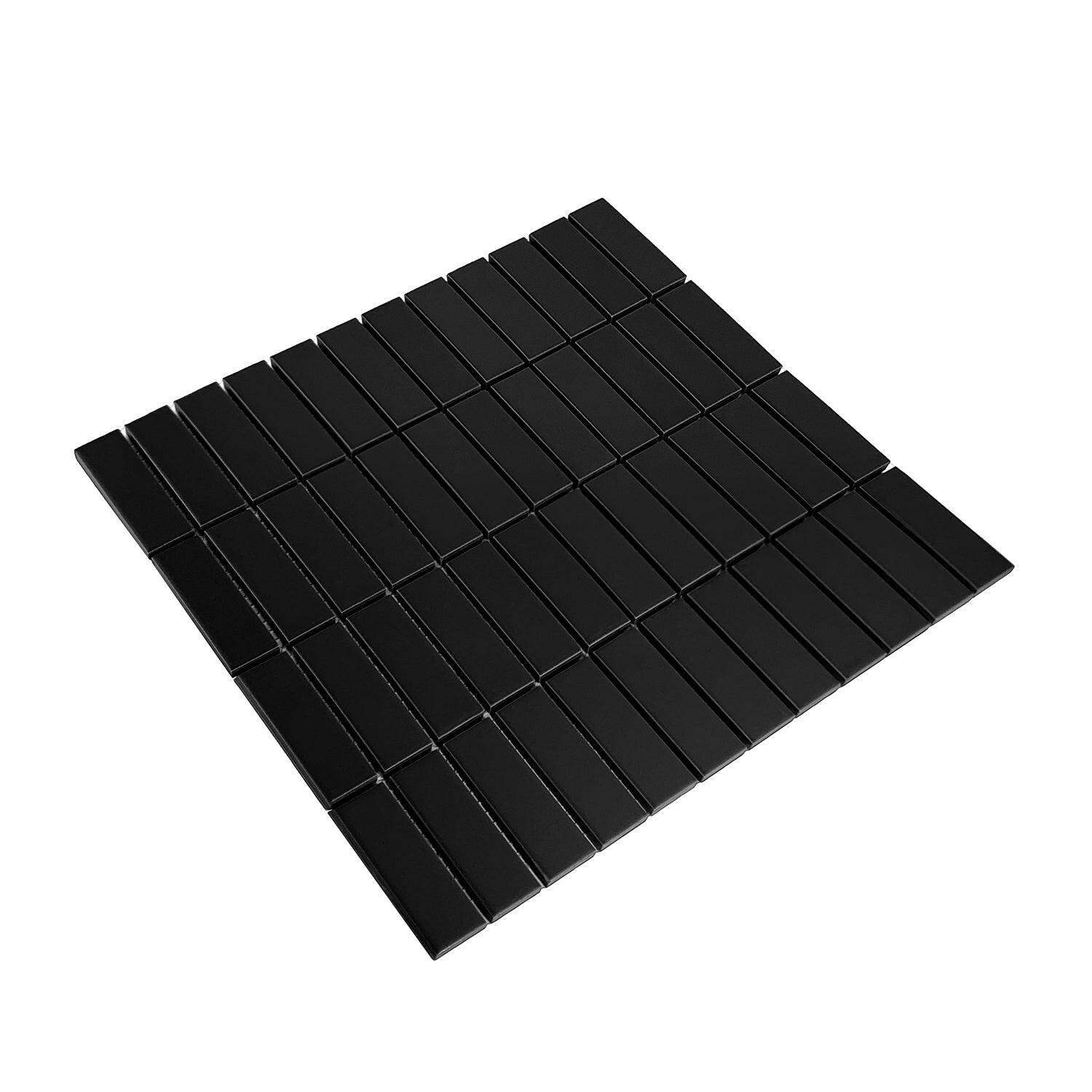 Gio Black Matte 1" X 3" Stacked Linear Porcelain Mosaic Tile-Porcelain Mosaic-American Tile Depot